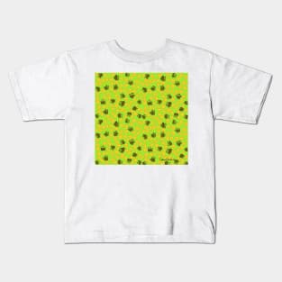 Brown Bunnies and Orange Carrots on Easter Grass Green Kids T-Shirt